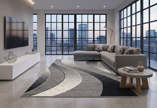 Moderní koberec Tap - vlnky 5 - světle šedý/bílý Rozměr koberce: 250x300 cm
