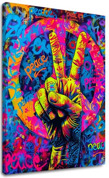 Obraz PEACE SIGN na plátně | dotaženo rukou umělce - 40x50 cm