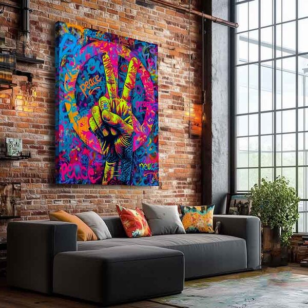 Obraz PEACE SIGN na plátně | dotaženo rukou umělce - 40x50 cm