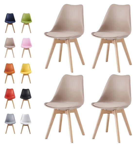 Jídelní židle - Sada 4 kusů - Retro design - Hnědá - S plstěnými podložkami