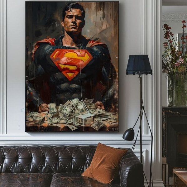 Obraz SUPERMAN : Money Man | dotaženo rukou umělce - 60x90 cm