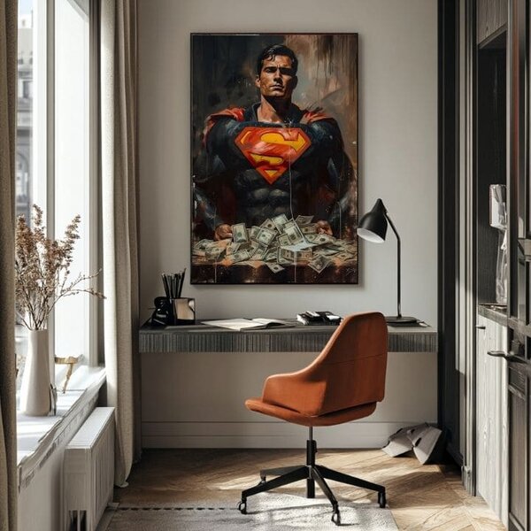 Obraz SUPERMAN : Money Man | dotaženo rukou umělce - 60x90 cm
