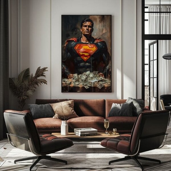 Obraz SUPERMAN : Money Man | dotaženo rukou umělce - 60x90 cm