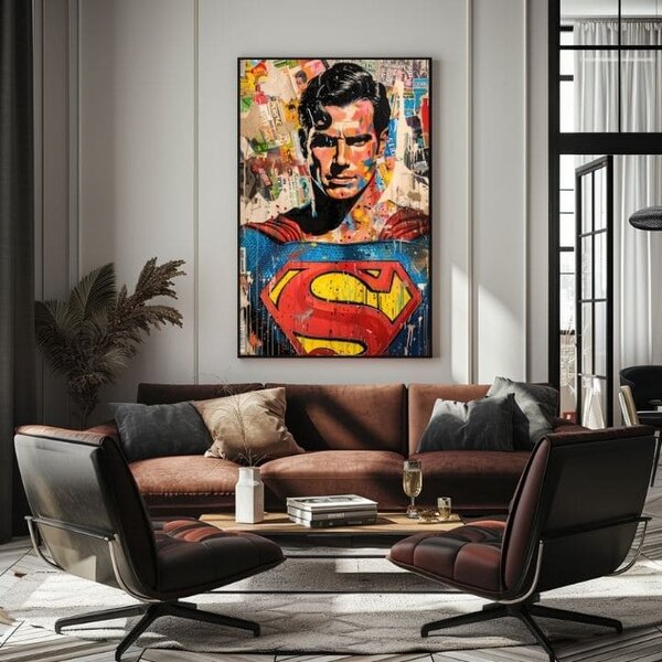 Obraz SUPERMAN : Pop ikona | dotaženo rukou umělce - 60x90 cm