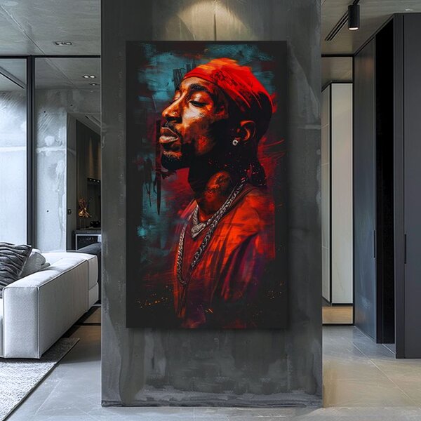 Obraz TUPAC SHAKUR - Ikona za mikrofonem | dotaženo rukou umělce - 50x100 cm