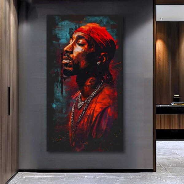 Obraz TUPAC SHAKUR - Ikona za mikrofonem | dotaženo rukou umělce - 50x100 cm
