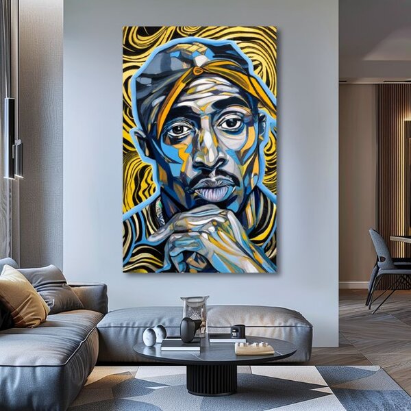 Obraz Tupac Shakur - Zlaté tóny rapu | dotaženo rukou umělce - 60x90 cm