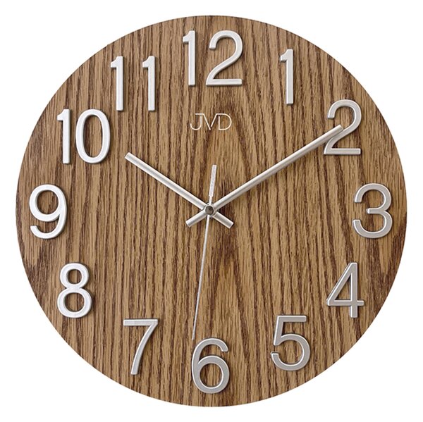 JVD Skleněné kulaté čitelné nástěnné hodiny v imitaci dřeva JVD HT98.9