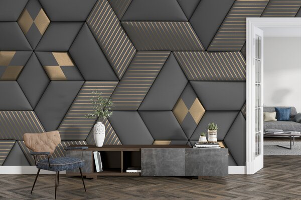 Fototapeta Geometrická elegance v šedé a mosazné barvě, 3D fototapety, Populární fototapety, u93413 - Tapeko.co.cz
