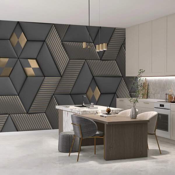 Fototapeta Geometrická elegance v šedé a mosazné barvě, 3D fototapety, Populární fototapety, u93413 - Tapeko.co.cz