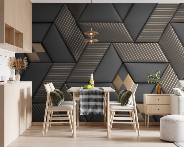 Fototapeta Geometrická elegance v šedé a mosazné barvě, 3D fototapety, Populární fototapety, u93413 - Tapeko.co.cz