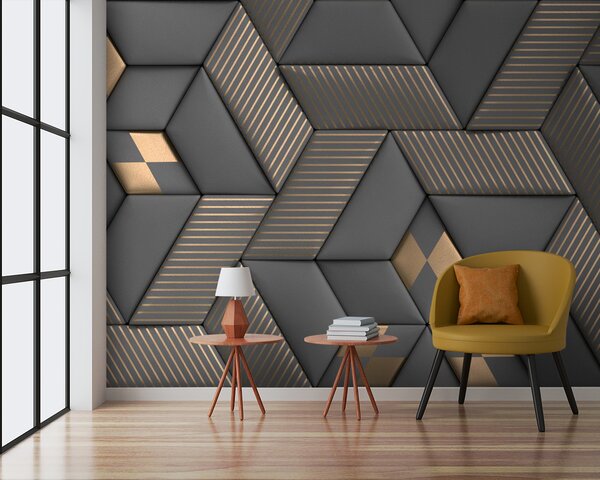Fototapeta Geometrická elegance v šedé a mosazné barvě, 3D fototapety, Populární fototapety, u93413 - Tapeko.co.cz