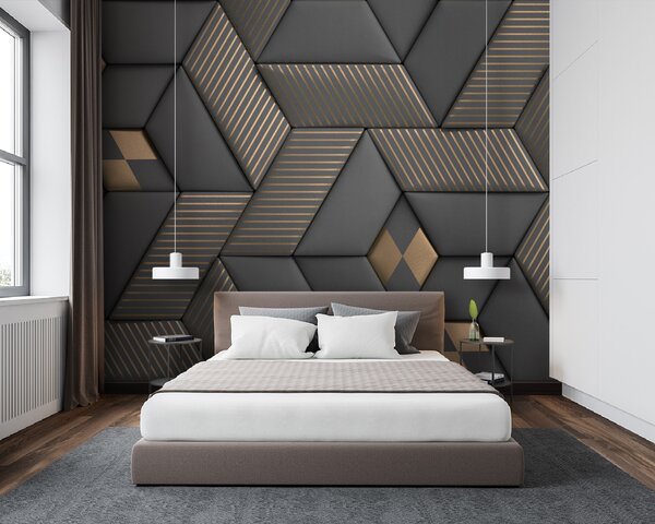 Fototapeta Geometrická elegance v šedé a mosazné barvě, 3D fototapety, Populární fototapety, u93413 - Tapeko.co.cz