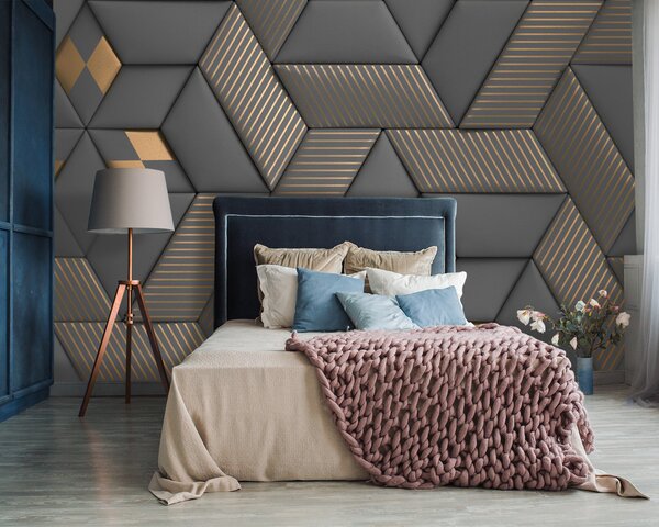 Fototapeta Geometrická elegance v šedé a mosazné barvě, 3D fototapety, Populární fototapety, u93413 - Tapeko.co.cz