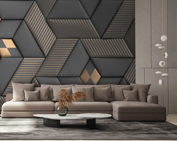 Fototapeta Geometrická elegance v šedé a mosazné barvě, 3D fototapety, Populární fototapety, u93413 - Tapeko.co.cz