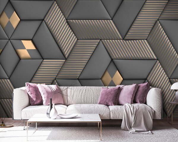 Fototapeta Geometrická elegance v šedé a mosazné barvě, 3D fototapety, Populární fototapety, u93413 - Tapeko.co.cz