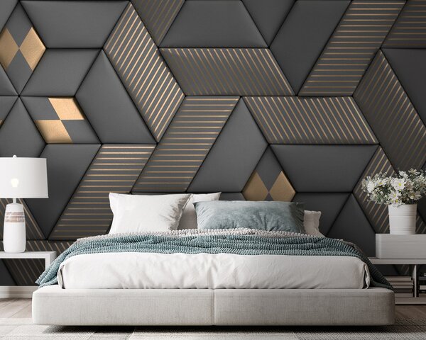 Fototapeta Geometrická elegance v šedé a mosazné barvě, 3D fototapety, Populární fototapety, u93413 - Tapeko.co.cz