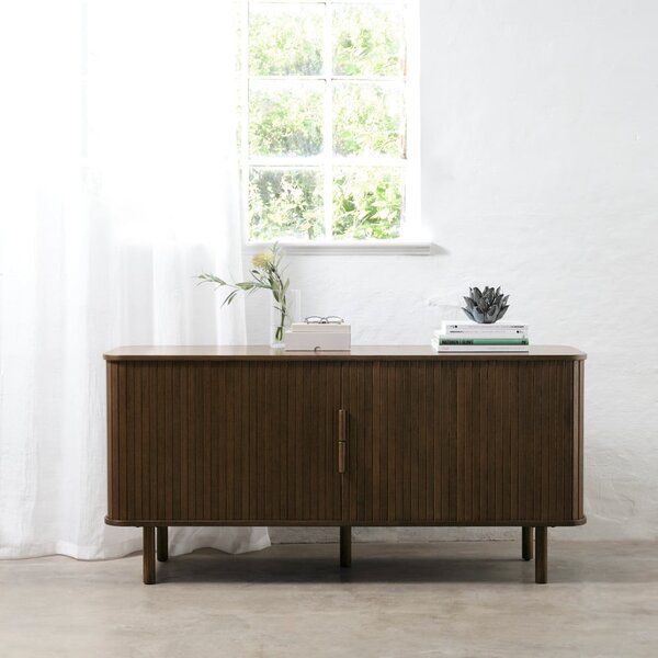 Hnědá nízká komoda v dekoru dubu s posuvnými dveřmi 76x160 cm Cavo – Unique Furniture