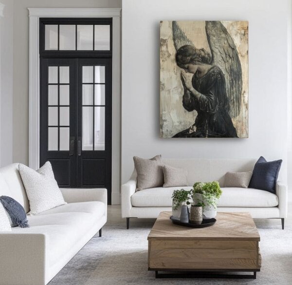 Obraz andělů Tichá modlitba | dotaženo rukou umělce - 40x60 cm