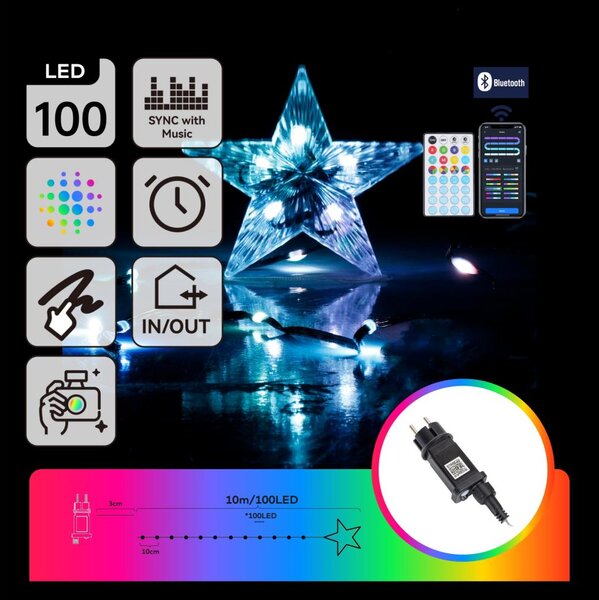 Aigostar - LED RGBICW Venkovní řetěz 100xLED/10W/230V 10m IP44 + DO