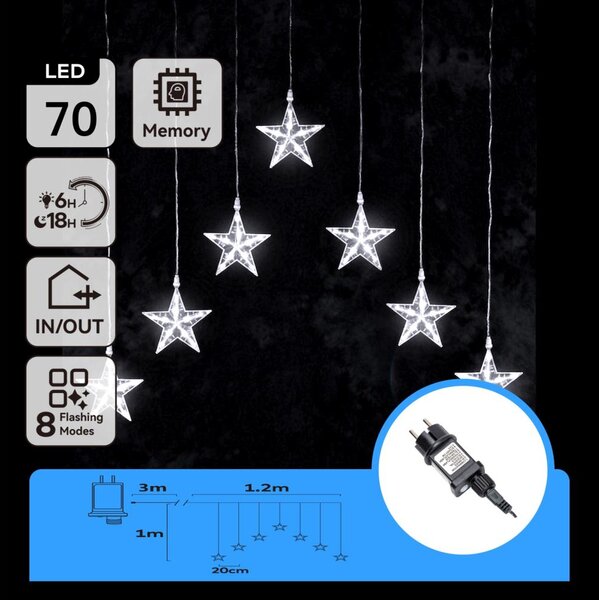 Aigostar - LED Venkovní řetěz 70xLED/230V 1,2x1m IP44 studená bílá hvězd