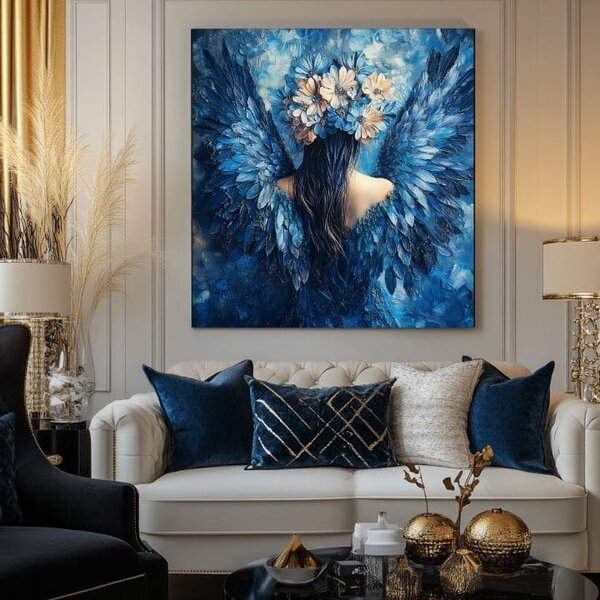 Obraz andělů Tajemná tvář | dotaženo rukou umělce - 60x60 cm