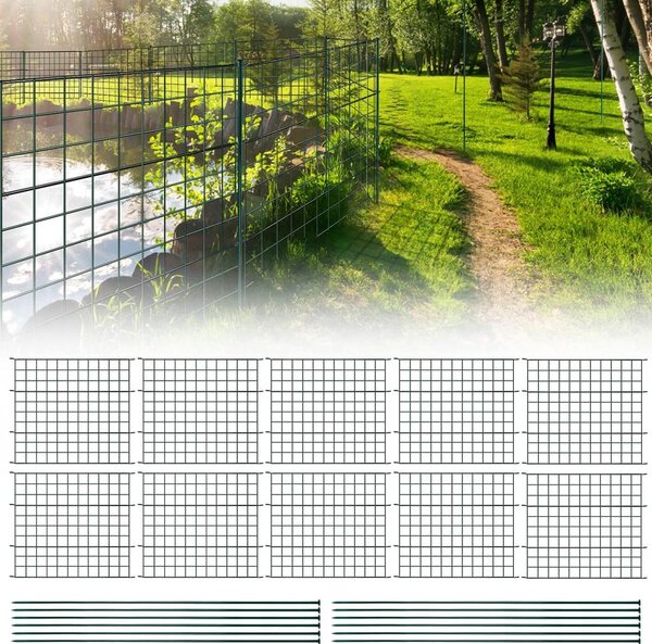 Ohrádka pro jezírko - Ohrádka pro psy - 10 prvků a 12 kolíků - Kov - Zapichovací plot - 77,5 x 64 cm - Pro zahradu a domácí zvířata