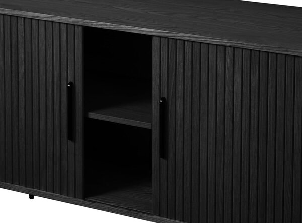 Černá nízká komoda v dekoru dubu s posuvnými dveřmi 76x180 cm Nola – Unique Furniture