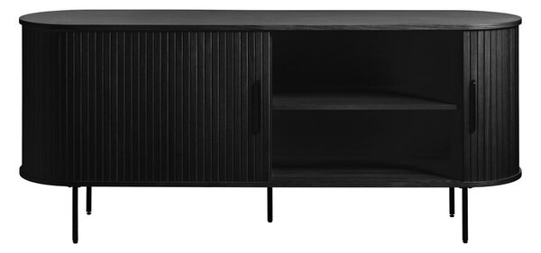 Černá nízká komoda v dekoru dubu s posuvnými dveřmi 76x180 cm Nola – Unique Furniture