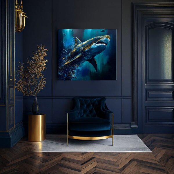 Dekorativní obraz na plátně - PREMIUM ART - Shark Force in Dark Water - 60x50 cm