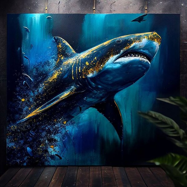 Dekorativní obraz na plátně - PREMIUM ART - Shark Force in Dark Water - 60x50 cm