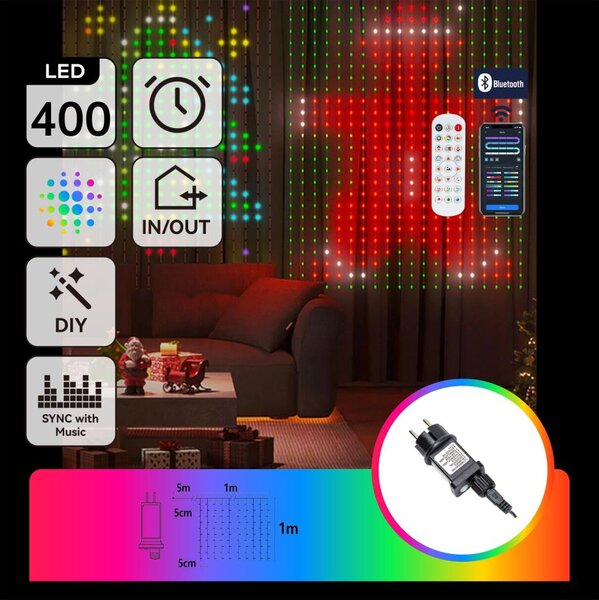 Aigostar - LED RGBY Dekorační řetěz 400xLED/15W/230V 1x1m IP44 + DO