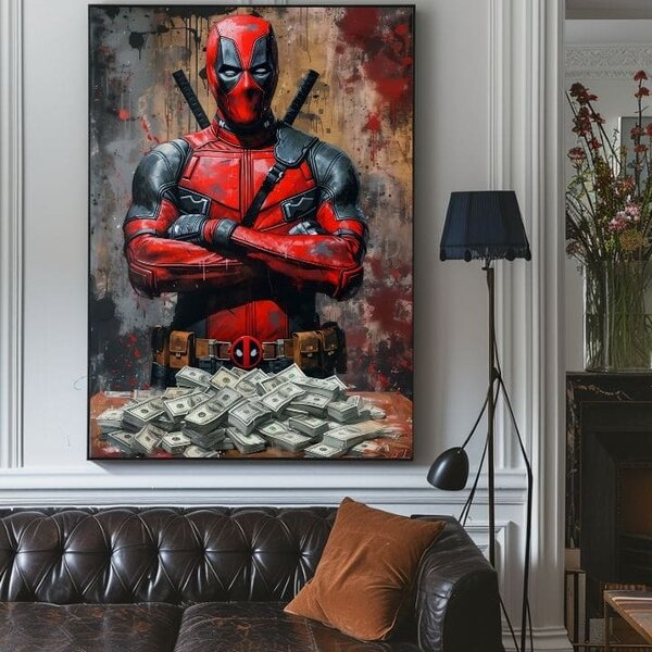 Obraz DEADPOOL : Peníze a chaos | dotaženo rukou umělce - 60x90 cm