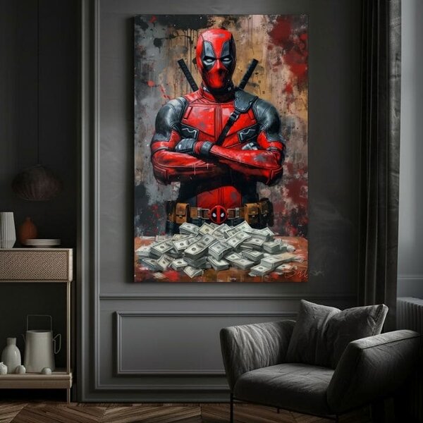 Obraz DEADPOOL : Peníze a chaos | dotaženo rukou umělce - 60x90 cm
