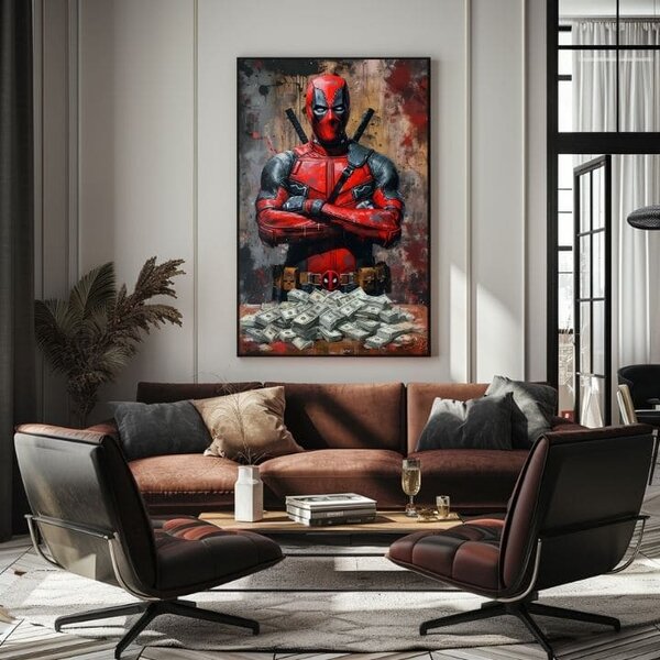 Obraz DEADPOOL : Peníze a chaos | dotaženo rukou umělce - 60x90 cm