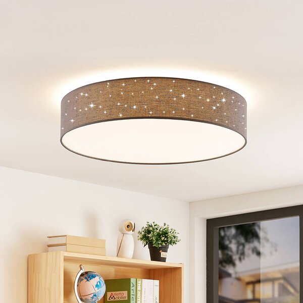 Lindby LED stropní svítidlo Ellamina, Ø 60 cm, antracit, textil, stmívatelný, Černá, Obývací pokoj / jídelna, Textil / tkanina / hedvábí, Moderní