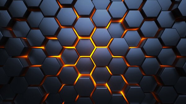 Fototapeta Černé šestiúhelníky s oranžovými světly, Geometrické 3D fototapety, Populární fototapety, u93570 - Tapeko.co.cz