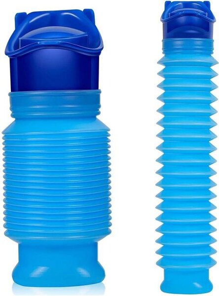 Miniaturní močový sáček, 2 kusy, objem 750 ml. Nouzový močový sáček – skládací, přenosný. Láhev jako toaleta pro kempování, cestování autem, cestování veřejnou dopravou, pro muže i ženy