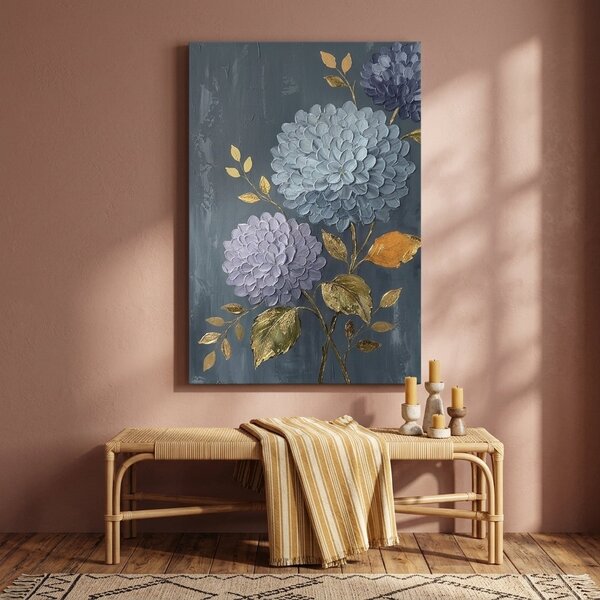 Obraz hortenzie na plátně – s ručně malovanými detaily - 40x60 cm
