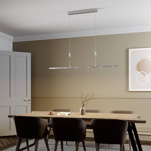 Lucande LED závěsné svítidlo Arnik, 140 cm, barva niklu, stmívatelné, stmívatelný, Hliník / šedá / zinek, Obývací pokoj / jídelna, kov, Moderní