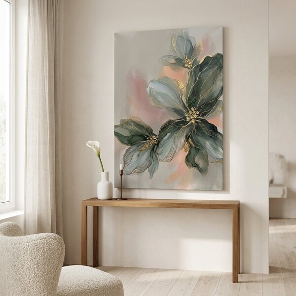Obraz abstraktní květinové kompozice na plátně – s ručně malovanými detaily - 40x60 cm