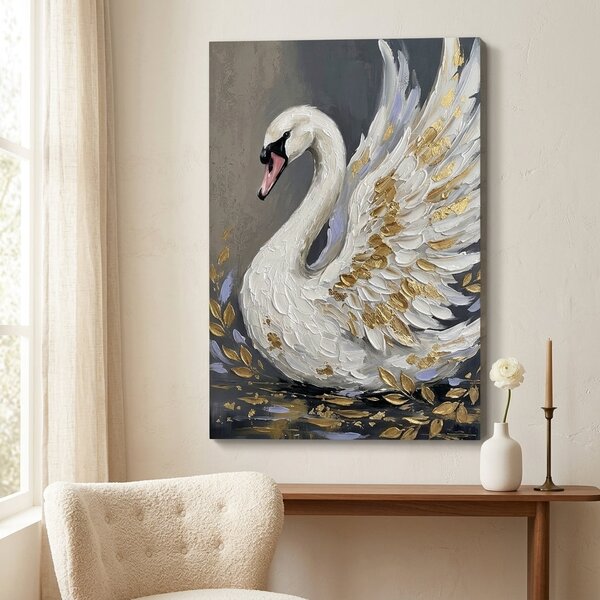 Obraz bílé labutě na plátně – s ručně malovanými detaily - 40x60 cm