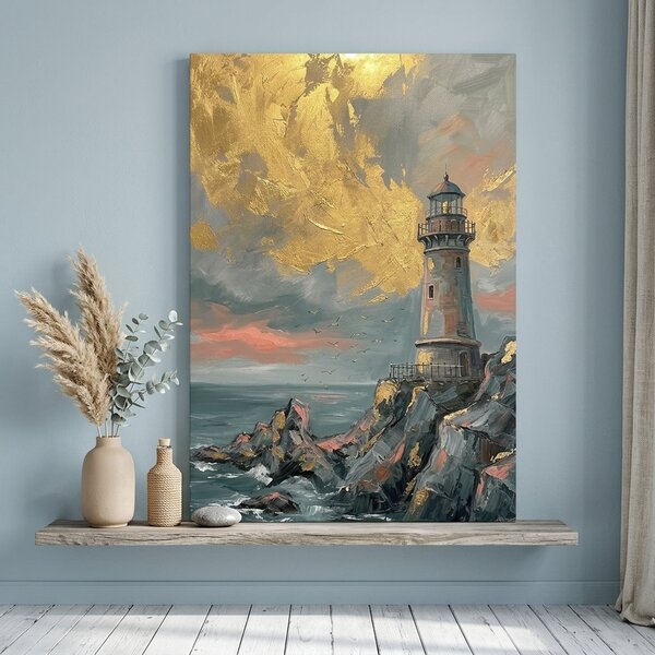 Obraz majáku na rozbouřeném moři na plátně – s ručně malovanými detaily - 40x60 cm