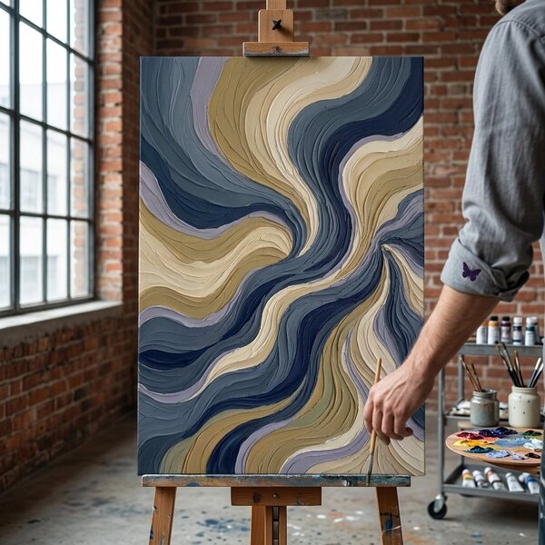 Obraz abstraktní vlnění a proudění na plátně – s ručně malovanými detaily - 40x60 cm