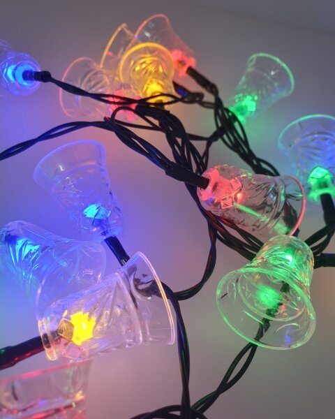 LED venkovní řetěz 20xLED/2xAA 2,2 m IP44 multicolor zvonečky