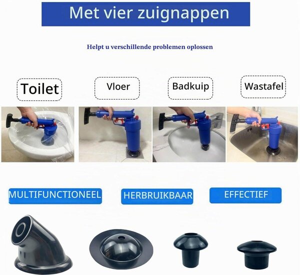 Odpařovač odpadu - Vzduchový tlak - 4 přísavky - Čistič odpadu WC, dřez, sprcha, vana