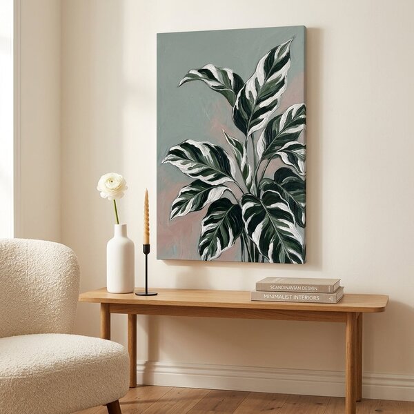 Obraz s listy tropické rostliny na plátně – s ručně malovanými detaily - 40x60 cm
