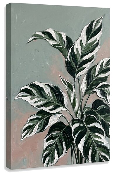 Obraz s listy tropické rostliny na plátně – s ručně malovanými detaily - 40x60 cm
