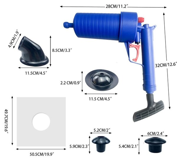 Odpařovač odpadu - Vzduchový tlak - 4 přísavky - Čistič odpadu WC, dřez, sprcha, vana