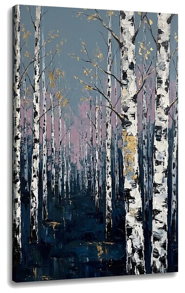 Obraz březový les na plátně – s ručně malovanými detaily - 40x60 cm